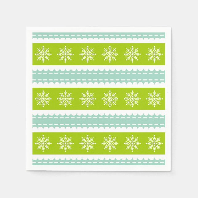 Christmas Green and Blue Stripes With Snowflakes Napkin (Front)
