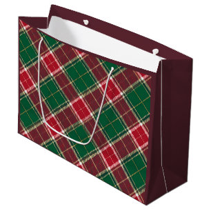 Christmas Green and Burgundy Plaid Large Gift Bag