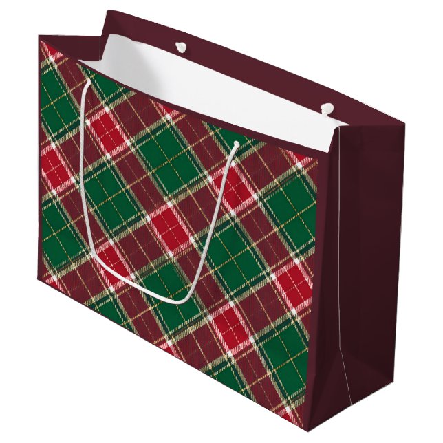 Christmas Green and Burgundy Plaid Large Gift Bag (Front Angled)