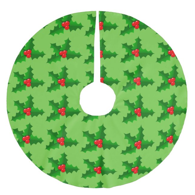 Christmas Green and red holly Thunder_Cove Brushed Polyester Tree Skirt (Front)