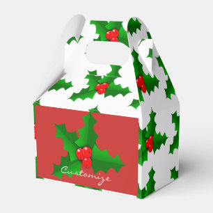 Christmas Green and red holly Thunder_Cove Favor Box