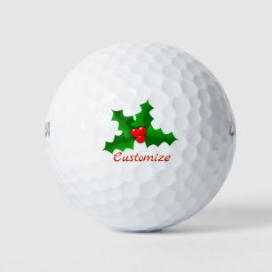 Christmas Green and red holly Thunder_Cove Golf Balls