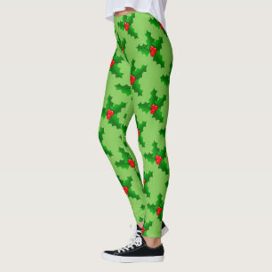Christmas Green and red holly Thunder_Cove Leggings