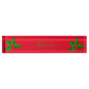 Christmas Green and red holly Thunder_Cove Nameplate