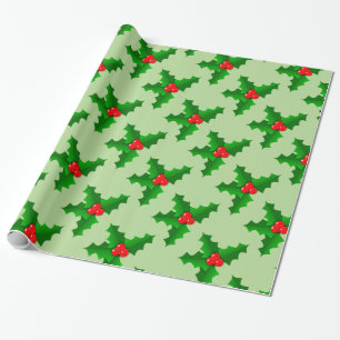 Christmas Green and red holly Thunder_Cove Wrapping Paper