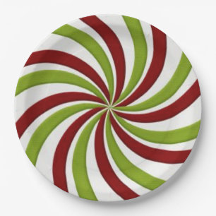 Christmas Green and Red Peppermint Candy Paper Plate