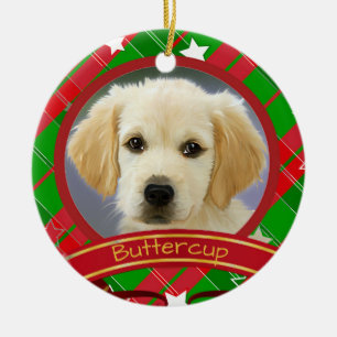 Christmas Green and Red Personalized Pet Dog Photo Ceramic Ornament