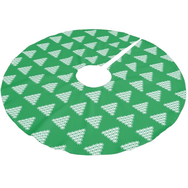 Christmas green and white snow Stars Trees Brushed Polyester Tree Skirt (Angled)