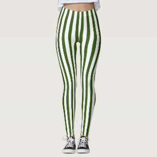 Christmas green and white vertical striped  leggings