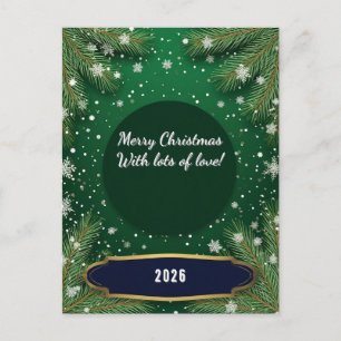 Christmas Green Background With Pine Branches Holiday Postcard