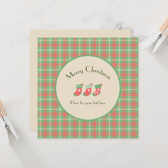 Christmas green-based Plaid Invitation (Front/Back In Situ)