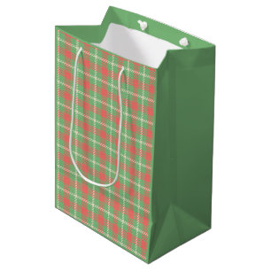 Christmas Green-Based Plaid Medium Gift Bag