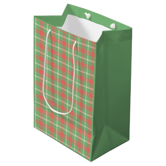 Christmas Green-Based Plaid Medium Gift Bag (Front Angled)