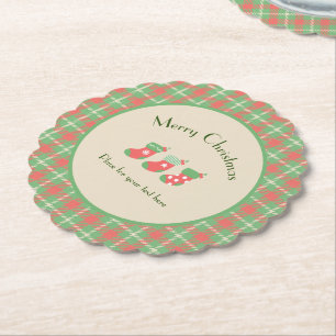 Christmas green-based Plaid Paper Coaster