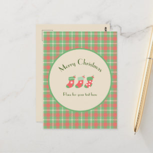 Christmas green-based Plaid Postcard
