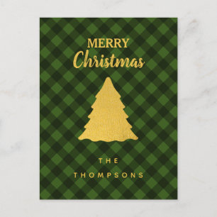 Christmas Green & Black Buffalo Plaid Xmas Tree  Holiday Postcard
