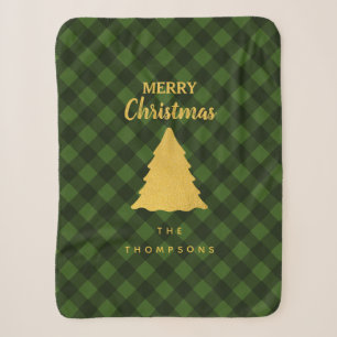 Christmas Green & Black Buffalo Plaid Xmas Tree Sherpa Blanket