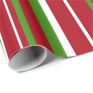 Christmas Green, Dark Red, White Barcode Stripe Wrapping Paper