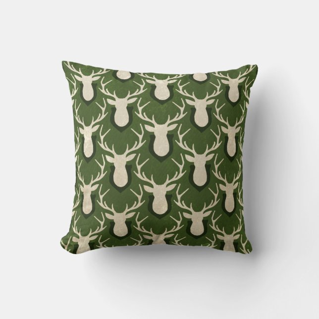 Christmas Green Deer Woodland Pillows (Front)