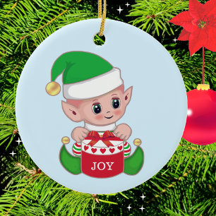 Christmas Green Elf Ceramic Ornament