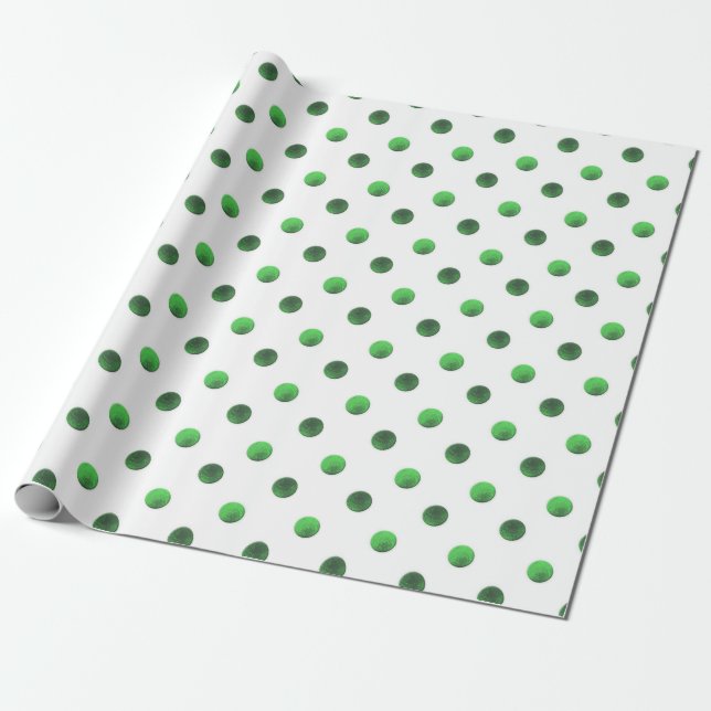 Christmas Green Foil Polka Dot Pattern Wrapping Paper (Unrolled)