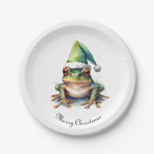 Christmas Green Frog, customizable Paper Plate