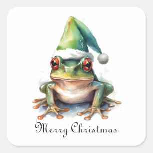 Christmas Green Frog, customizable Square Sticker