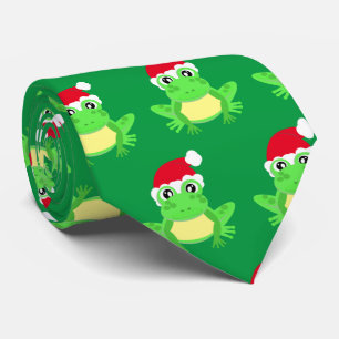 Christmas Green Frog Santa Hat Pattern Novelty  Tie