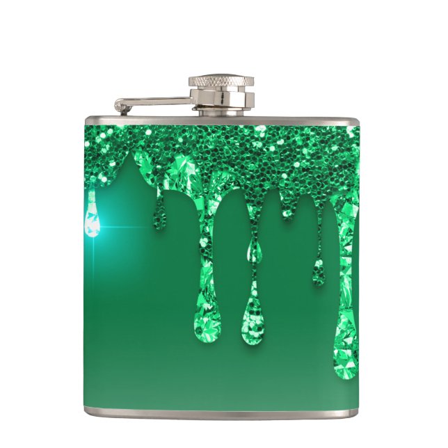 Christmas Green Glitter Adult Stocking Stuffer  Hip Flask (Front)