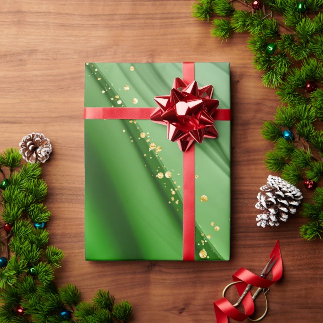 CHRISTMAS GREEN & GOLD ABSTRACT SWIRLS WRAPPING PAPER (Holiday Gift)
