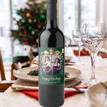 Christmas green gold bauble team photo logo wine label<br><div class="desc">A green background. Personalize and add your own photo and company logo. A golden Christmas tree bauble as frame. Add a text,  name or your web url.</div>