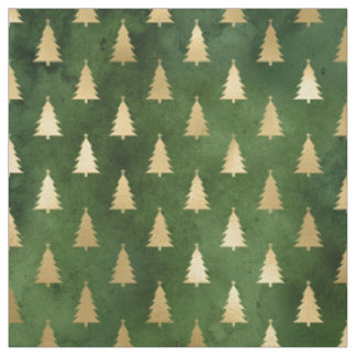 Christmas Green Gold Trees Fabric