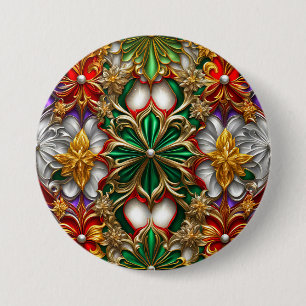 CHRISTMAS ~ Green Gold White Button ~