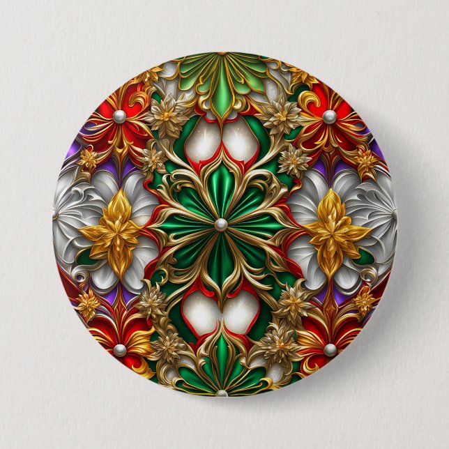 CHRISTMAS ~ Green Gold White Button ~ (Front)