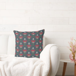 Christmas, Green Holly Leaves, Red Berries, Bow Throw Pillow