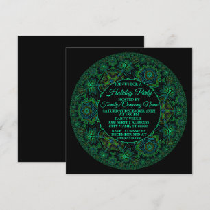 Christmas Green Mandala Holidays Party Black Invitation