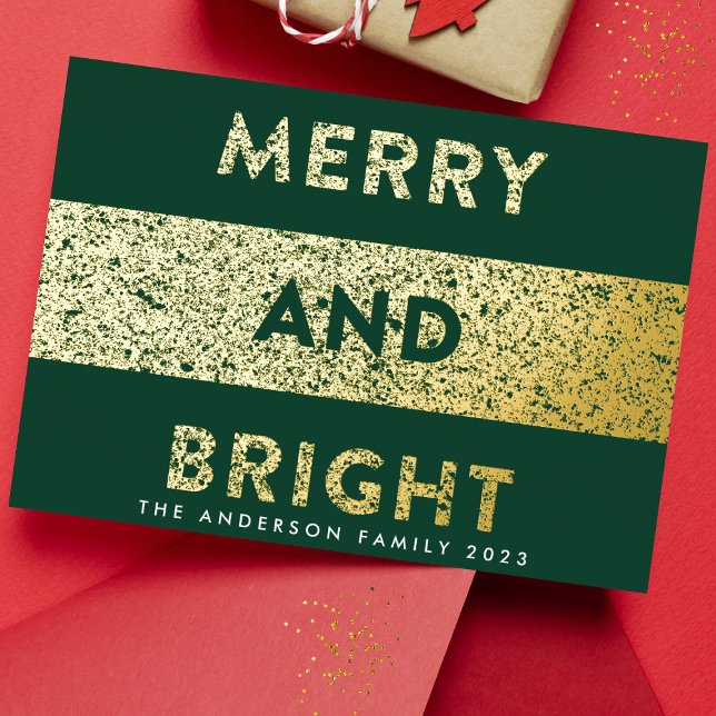 Christmas Green Merry and Bright Texture Foil Holiday Card (Creator Uploaded)