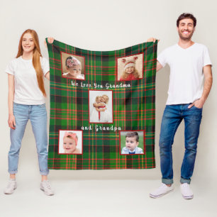 Christmas Green Navy Blue Tartan Plaid Photo Fleece Blanket