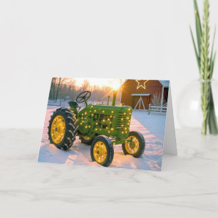 Christmas Green Old Farm Tractor Holiday Card