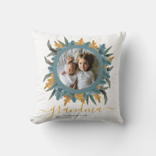 Christmas Green Orange Wreath Photo Personalized Throw Pillow