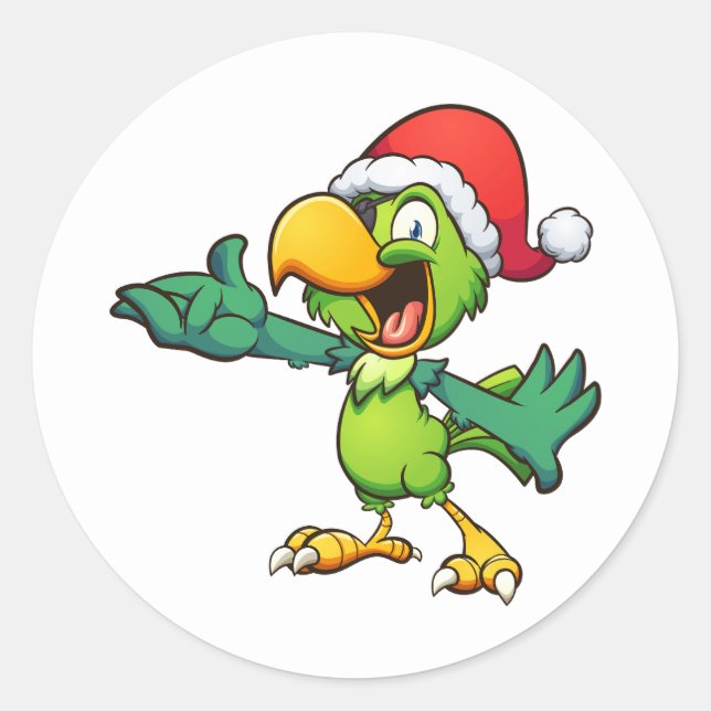 christmas green parrot with eye patch and santa ha classic round sticker (Front)
