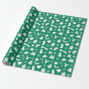 Christmas green pattern blue background wrapping paper