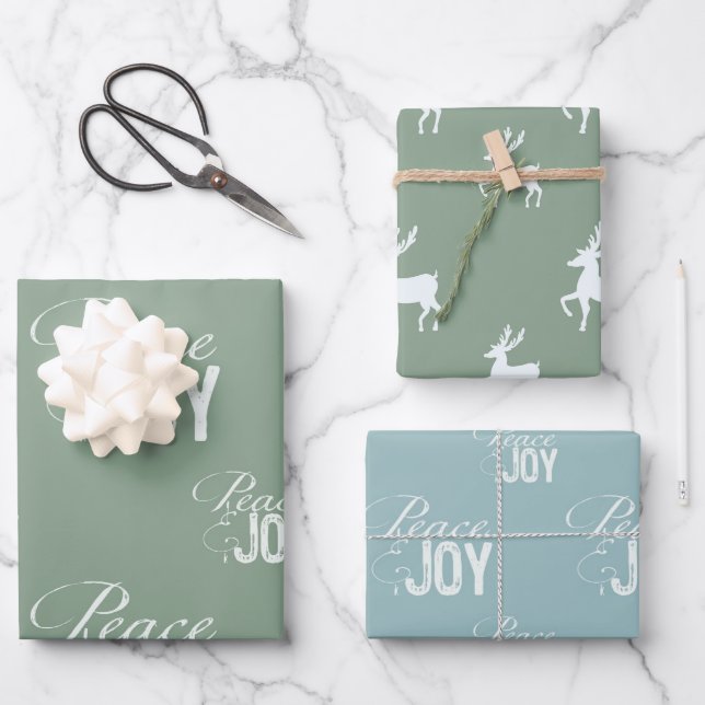 Christmas Green Peace and Joy Wrapping Paper Sheet (Front)