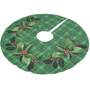 Christmas Green Plaid Brushed Polyester Tree Skirt