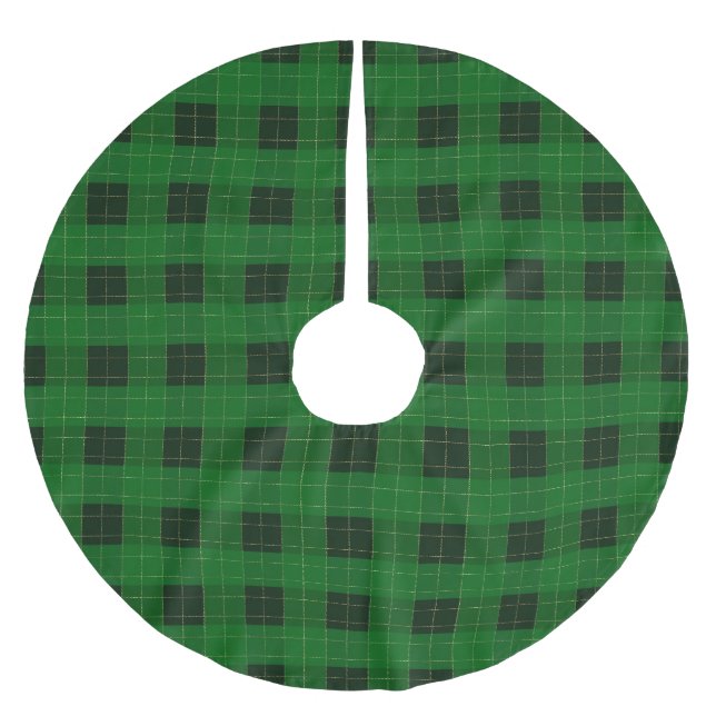 Christmas green plaid check grid pattern cozy brushed polyester tree skirt (Front)