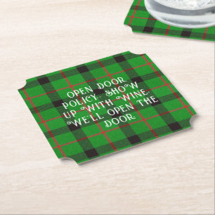 Christmas Green Plaid Funny Sayings  Paper Coaster