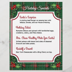 Christmas Green Plaid Restaurant Specials  Flyer