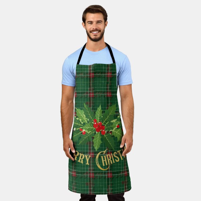 Christmas Green Plaid with Wreath Apron (Worn)