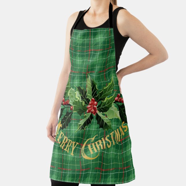 Christmas Green Plaid with Wreath Apron (Insitu)