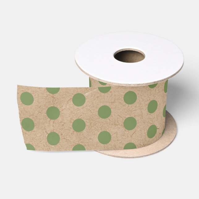 Christmas Green Polka Dots Kraft  Satin Ribbon (Spool)